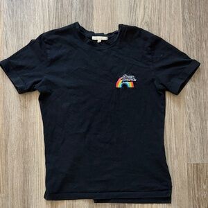 Maje Black T-Shirt with Rainbow Embroidery
